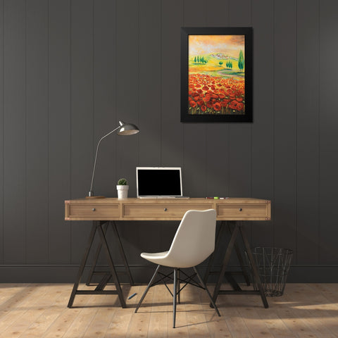 Poppyfield II Black Modern Wood Framed Art Print by Lotus, Lenna