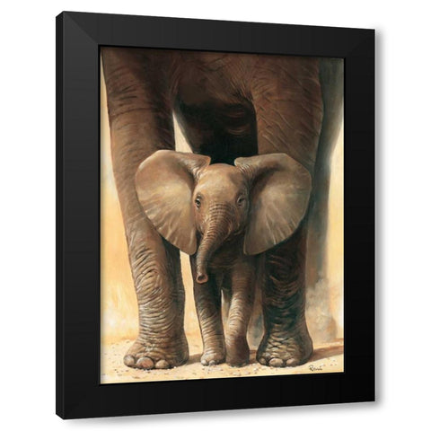 Elephant love II Black Modern Wood Framed Art Print with Double Matting by Renee