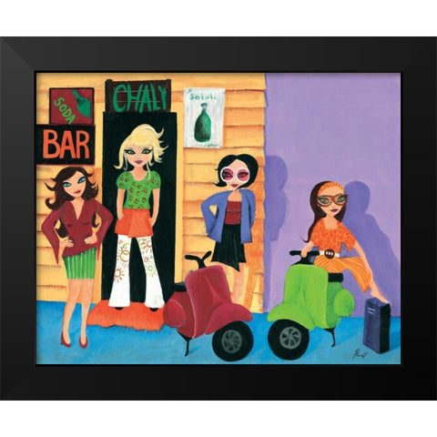 Scooter fun I Black Modern Wood Framed Art Print by Hedy