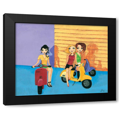 Scooter fun II Black Modern Wood Framed Art Print by Hedy