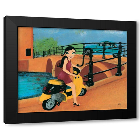 Scooter fun III Black Modern Wood Framed Art Print with Double Matting by Hedy