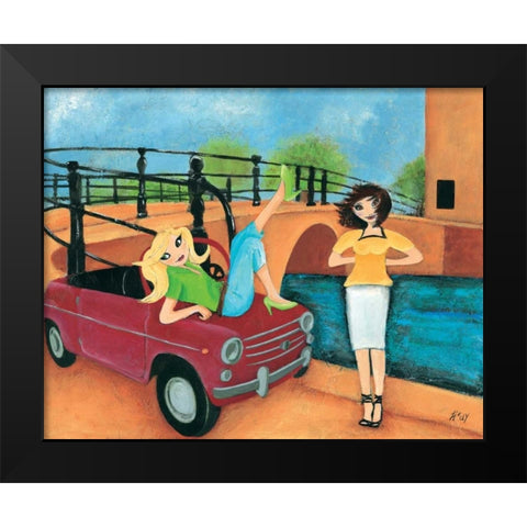 Scooter fun IV Black Modern Wood Framed Art Print by Hedy