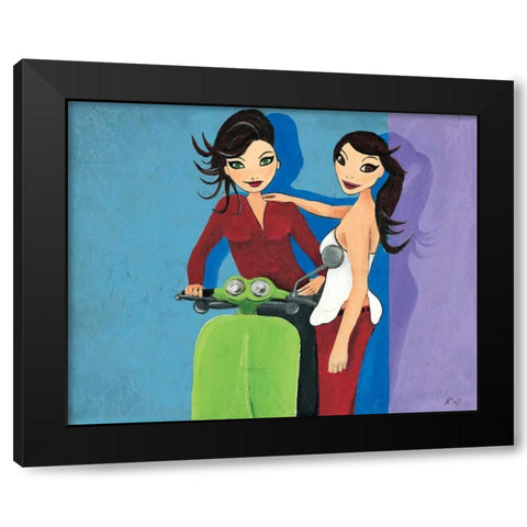 Scooter fun VI Black Modern Wood Framed Art Print with Double Matting by Hedy