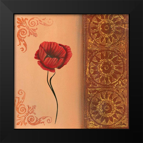 Flower with border V Black Modern Wood Framed Art Print by Hedy