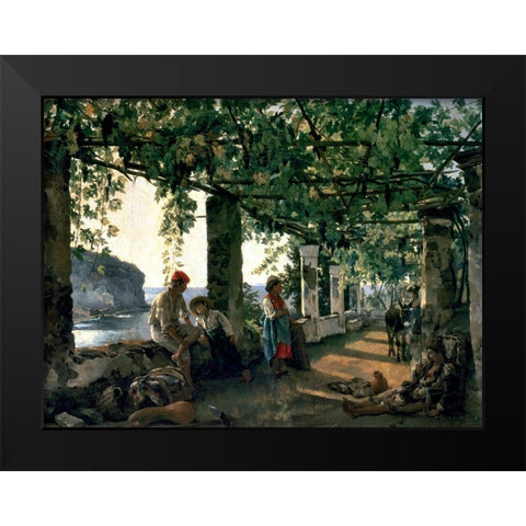 Terrace of the Seashore, 1828 Black Modern Wood Framed Art Print by Shchedrin, Silvester