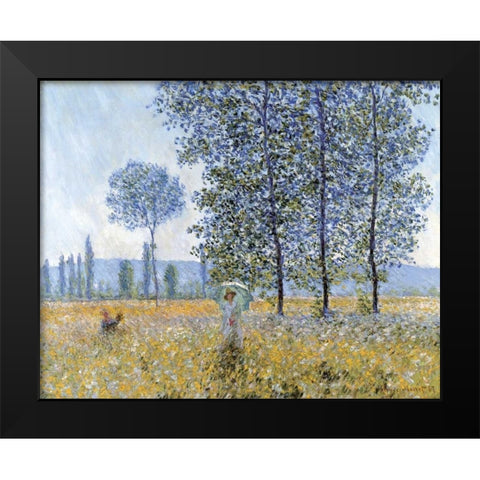 Sunlight Under The Poplars Black Modern Wood Framed Art Print by Monet, Claude