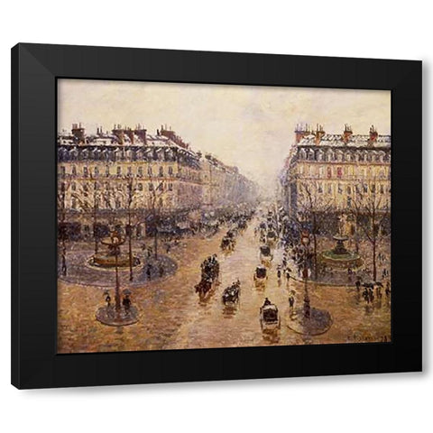 The Avenue De LOpera Black Modern Wood Framed Art Print with Double Matting by Pissarro, Camille