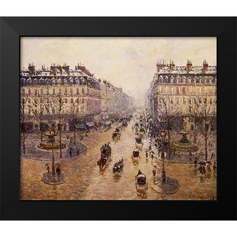 The Avenue De LOpera Black Modern Wood Framed Art Print by Pissarro, Camille