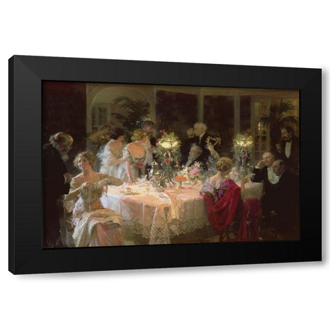 The End Of Dinner Black Modern Wood Framed Art Print by Grun, Jules Alexandre