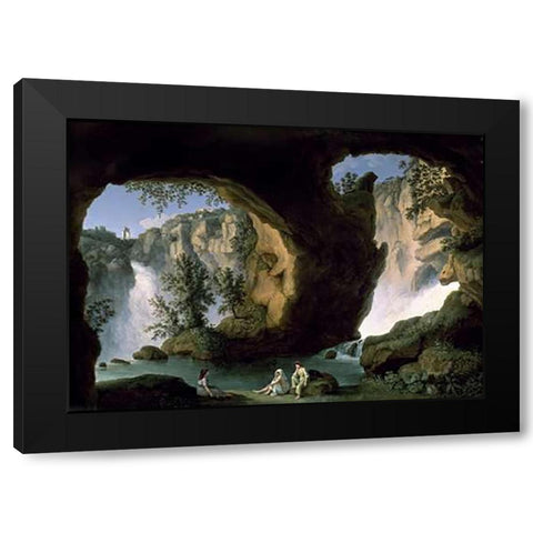 Italian Landscape with Bathers Black Modern Wood Framed Art Print with Double Matting by Hackert