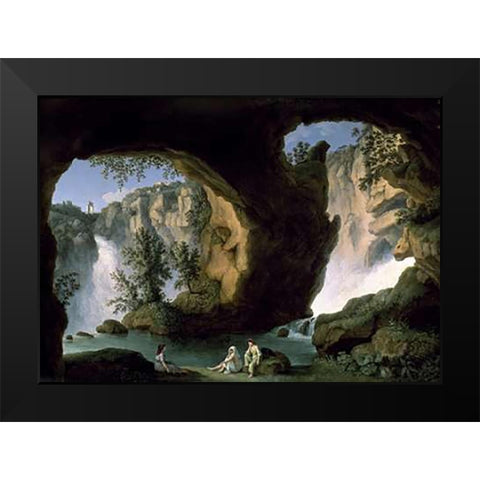 Italian Landscape with Bathers Black Modern Wood Framed Art Print by Hackert