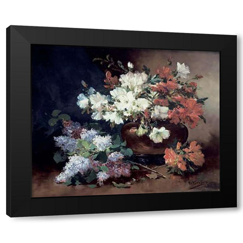 Still Life With Lilac Black Modern Wood Framed Art Print by Cauchois, Eugene Henri