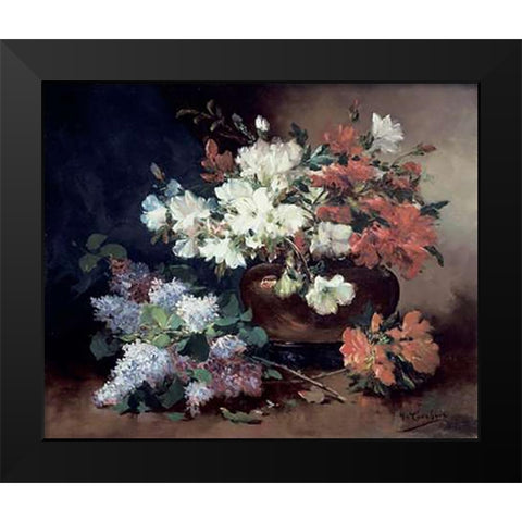Still Life With Lilac Black Modern Wood Framed Art Print by Cauchois, Eugene Henri