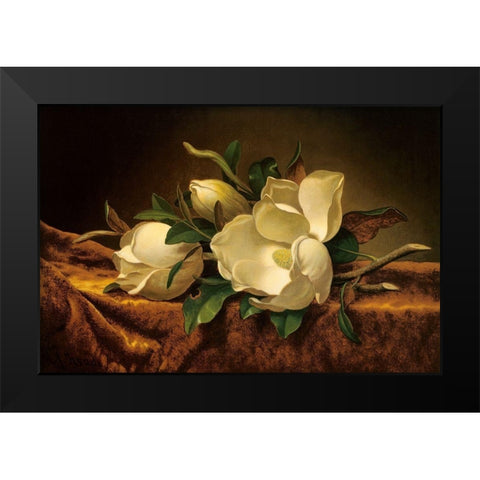 Magnolia On Gold Velvet Cloth Black Modern Wood Framed Art Print by Heade, Martin Johnson