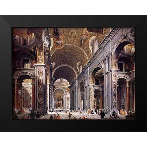 Interior Of St. Peters, Rome Black Modern Wood Framed Art Print by Panini, Giovanni Paolo