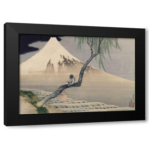 Boy Viewing Mount Fuji, 1839 Black Modern Wood Framed Art Print by Hokusai, Katsushika