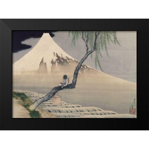 Boy Viewing Mount Fuji, 1839 Black Modern Wood Framed Art Print by Hokusai, Katsushika