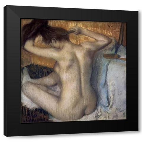 Woman Combing Her Hair Black Modern Wood Framed Art Print with Double Matting by Degas, Edgar
