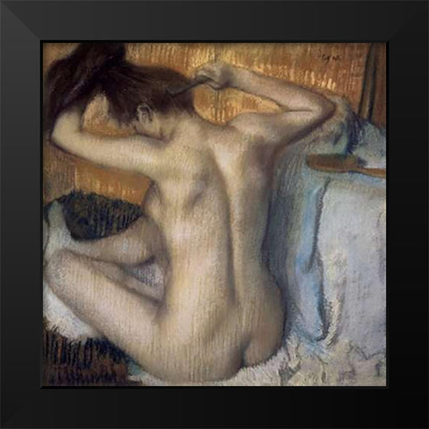 Woman Combing Her Hair Black Modern Wood Framed Art Print by Degas, Edgar