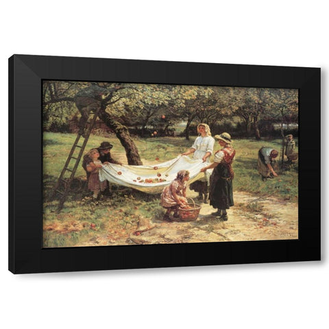 The Apple Gatherers Black Modern Wood Framed Art Print by Morgan, Frederick