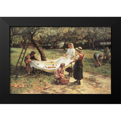 The Apple Gatherers Black Modern Wood Framed Art Print by Morgan, Frederick
