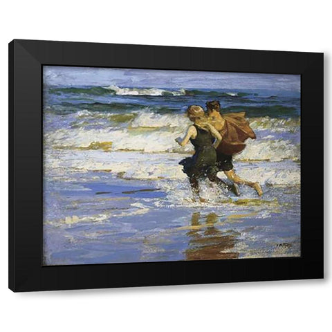 At The Beach Black Modern Wood Framed Art Print by Potthast, Edward Henry