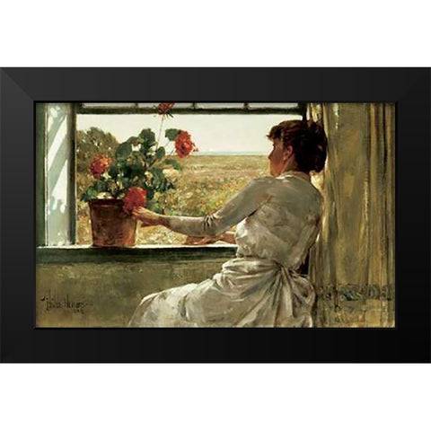 Summer Evening Black Modern Wood Framed Art Print by Hassam, Childe