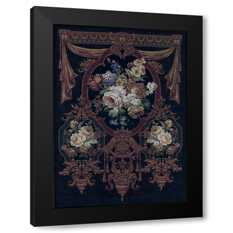 Floral Bouquet Tapestry Black Modern Wood Framed Art Print by Riddle and Co. LLC,