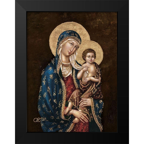 Madonna and Child Black Modern Wood Framed Art Print by Ortiz