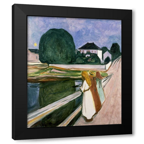 The Girls on the Pier, 1901 Black Modern Wood Framed Art Print by Munch, Edvard