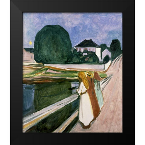 The Girls on the Pier, 1901 Black Modern Wood Framed Art Print by Munch, Edvard