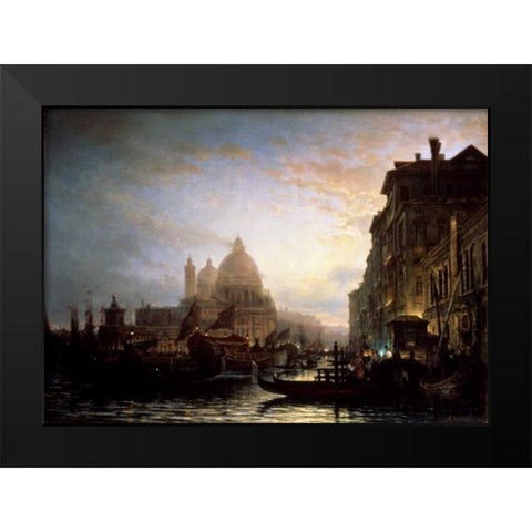 Venice at Night Black Modern Wood Framed Art Print by Bogoljubov, Alexej