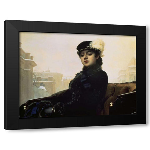 Portrait of an Unknown Woman Black Modern Wood Framed Art Print by Kramskoj, Ivan