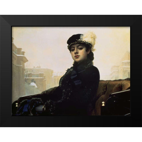 Portrait of an Unknown Woman Black Modern Wood Framed Art Print by Kramskoj, Ivan