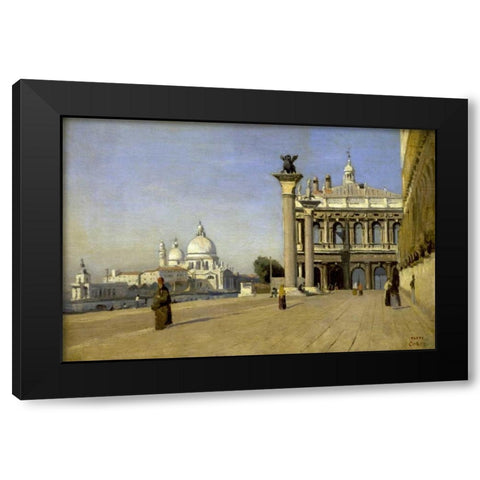 Morning in Venice Black Modern Wood Framed Art Print with Double Matting by Corot, Jean-Baptiste-Camille