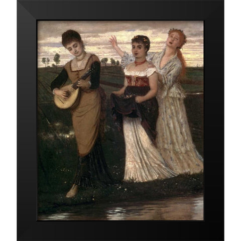 Music in the Fields Black Modern Wood Framed Art Print by Bocklin, Arnold