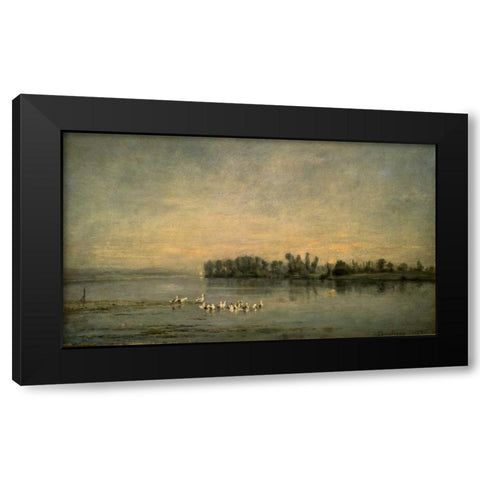 Le Marais de Canards Black Modern Wood Framed Art Print by Daubigny, Charles Francois