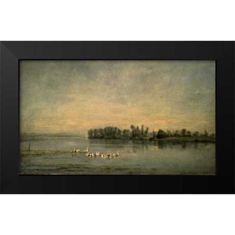 Le Marais de Canards Black Modern Wood Framed Art Print by Daubigny, Charles Francois