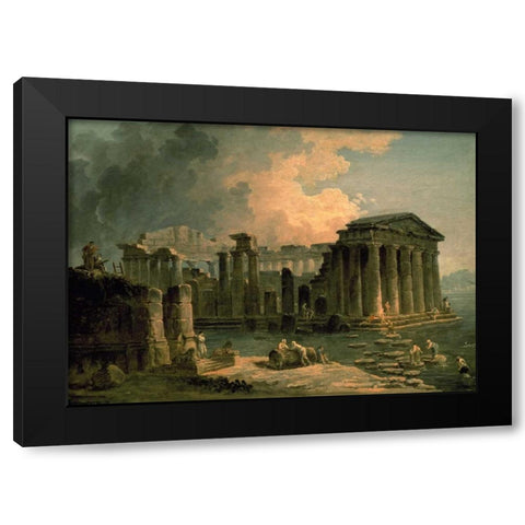 Ruins of a Doric Temple Black Modern Wood Framed Art Print by Robert, Hubert