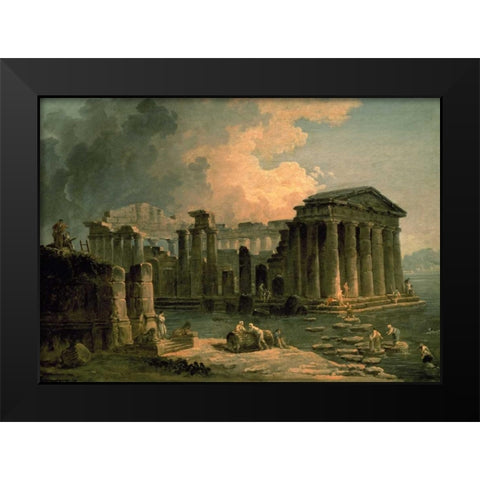 Ruins of a Doric Temple Black Modern Wood Framed Art Print by Robert, Hubert