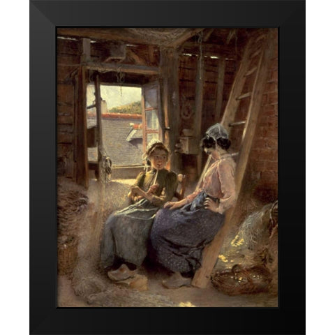 Sisters Black Modern Wood Framed Art Print by Makovski, Konstantin