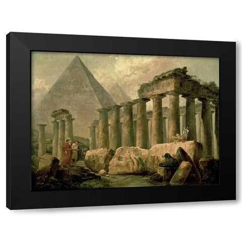 Pyramid and Temples Black Modern Wood Framed Art Print with Double Matting by Robert, Hubert