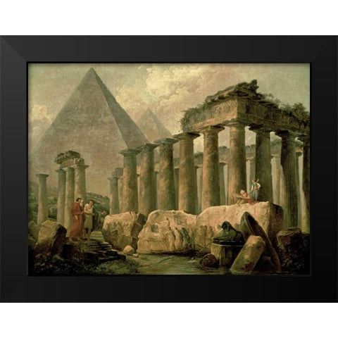 Pyramid and Temples Black Modern Wood Framed Art Print by Robert, Hubert