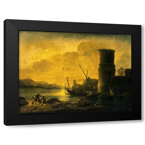 Bay at Sunset, 1549 Black Modern Wood Framed Art Print with Double Matting by Rosa, Salvator