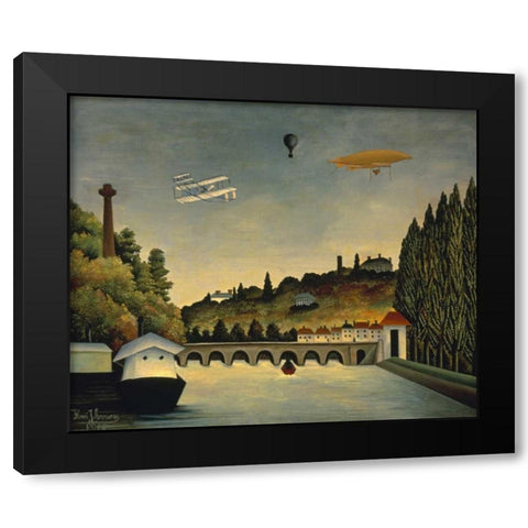 View of the Bridge at Sevres and the Hills at Clam Black Modern Wood Framed Art Print by Rousseau, Claude