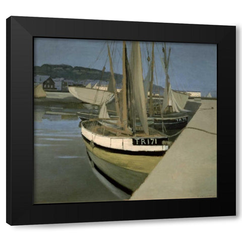 Sailboats in the Bay of Tregastel Black Modern Wood Framed Art Print with Double Matting by Vallotton, Felix