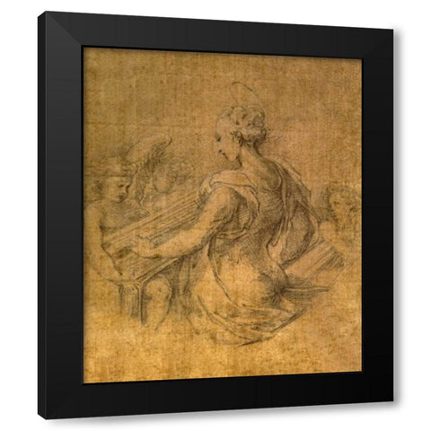 Lady with Angels Black Modern Wood Framed Art Print by Parmigianino
