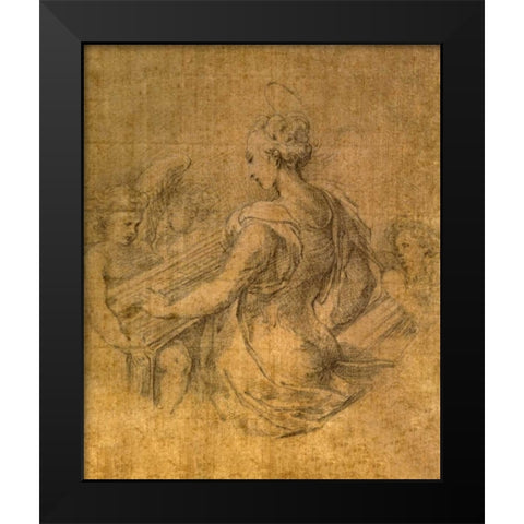 Lady with Angels Black Modern Wood Framed Art Print by Parmigianino