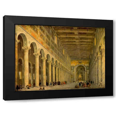 Interior of the Church of San Paolo Fuori Le Mura, Black Modern Wood Framed Art Print with Double Matting by Pannini, Giovanni Paolo