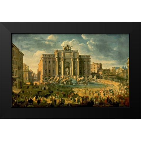 The Trevi Fountain in Rome Black Modern Wood Framed Art Print by Pannini, Giovanni Paolo